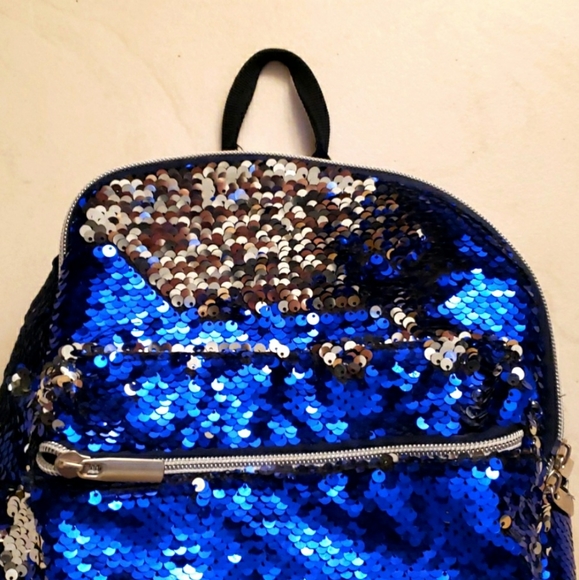 #82-G3 Mini Backpack,Sequins Blue/Silvered 11"x10"x4" - Picture 3 of 5